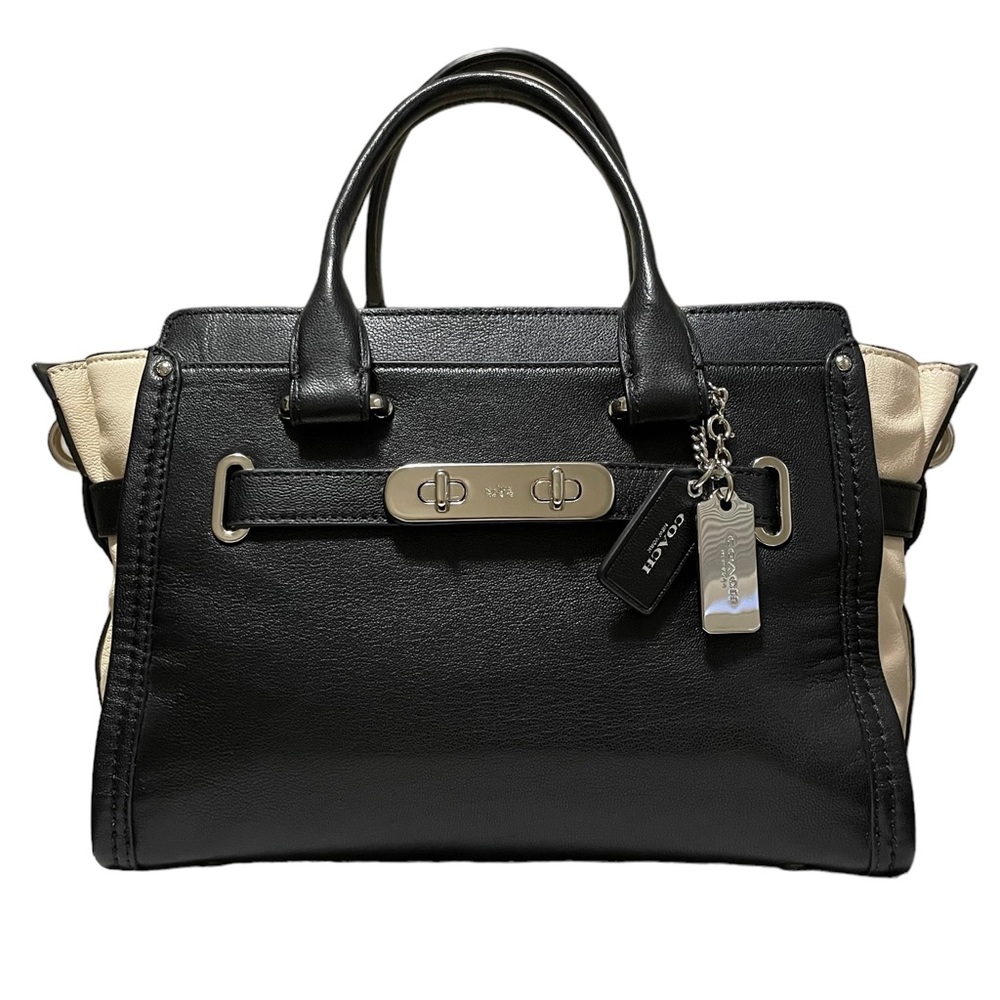 Coach Black And Beige Leather Satchel